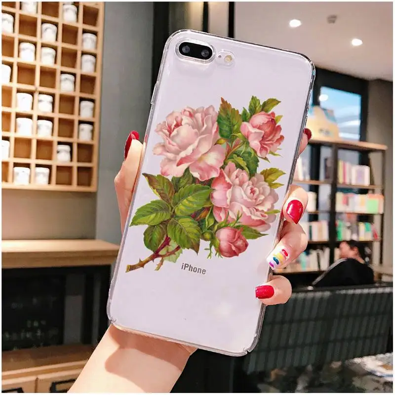 

Retro Flower Phone Case For iPhone X XS MAX 6 6s 7 7plus 8 8Plus 5 5S SE 2020 XR 11 11pro max Clear funda Cover