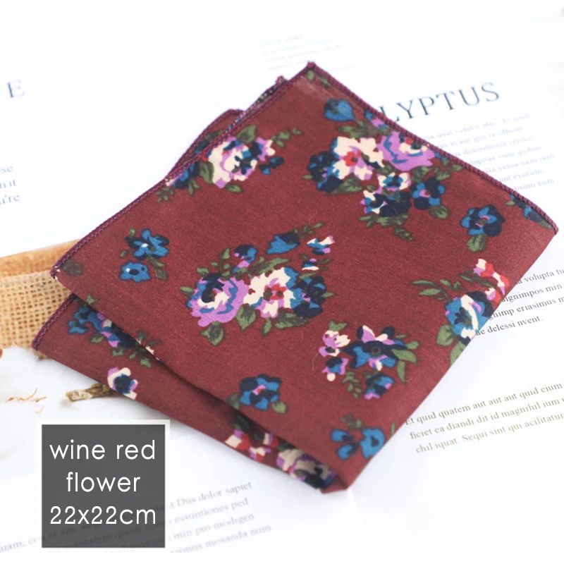 

1Pcs Handkerchief Multi Purpose Floral Pattern Women and Men Square Scarf Pocket Towel Cotton Wedding Supplies 22*22cm