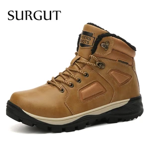 Мужские Водонепроницаемые ботинки с мехом SURGUT, Черные ботильоны с очень теплым мехом для снега, рабочая повседневная обувь в стиле милитари, боевые ботинки для зимы, 2019