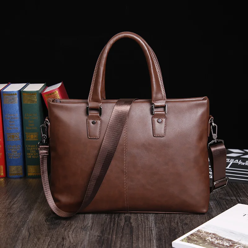 Модный мужской кожаный портфель 15 дюймов деловая сумка через плечо толстая