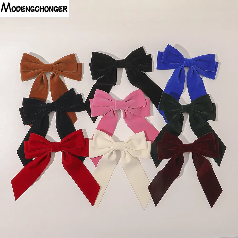 

1PC Vintage Black Small Large Velvet Barrette Bow Hair Clip For Women Girls Wedding Long Ribbon Korean Hairpins Hair Accessories