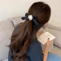 retro pearl flower scrunchies hair circle womens bow knot head rope headdress elastic hair band tie for girls hair accessories