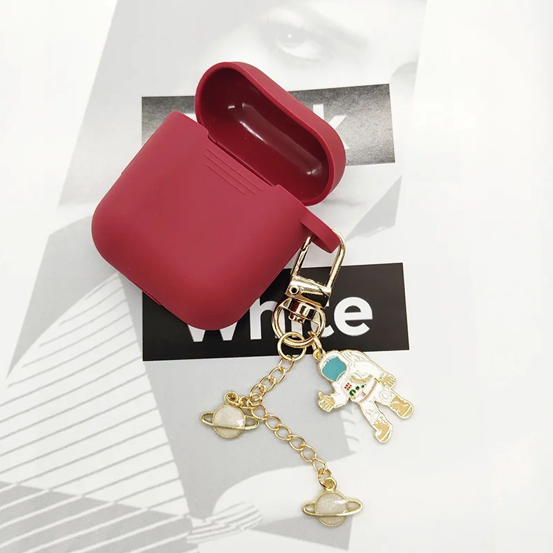 Wine Red Роскошный силиконовый чехол с космическим космонавтом для Apple Airpods 1, 2, чехол для аксессуаров, защитный чехол, чехол для наушников, брелок - Цвет: Wine Red