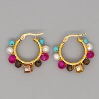 go2boho crystal earring for women boho jewelry trendy natural stone pearl jewellery bohemian ear ring gold circle hoop earrings