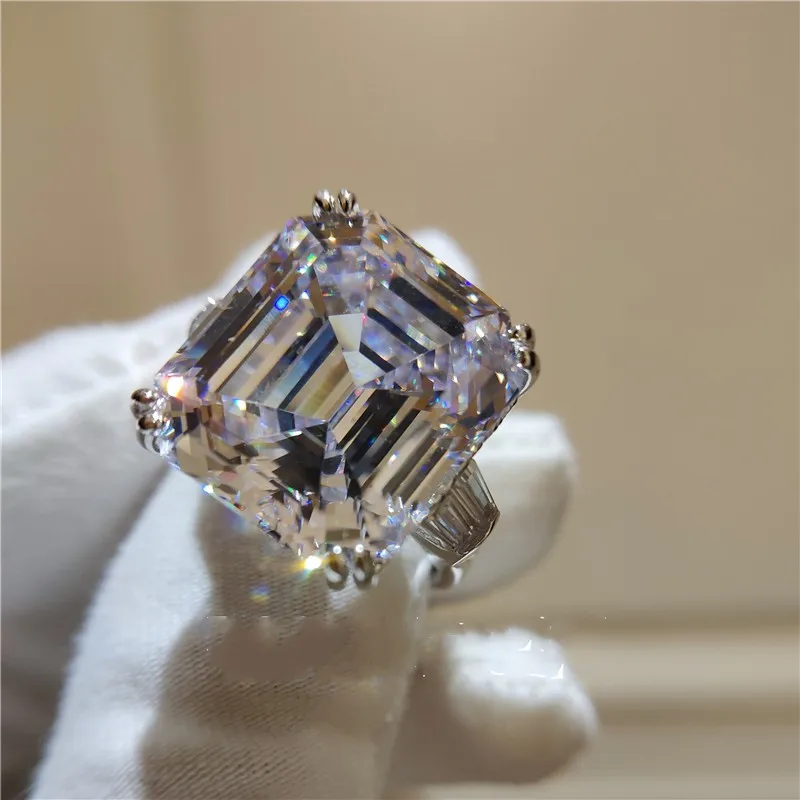 Fashion Promise Ring Asscher cut 12mm Diamond 925 Sterling Silver Engagement Wedding Band Rings for women men Jewelry | Украшения и