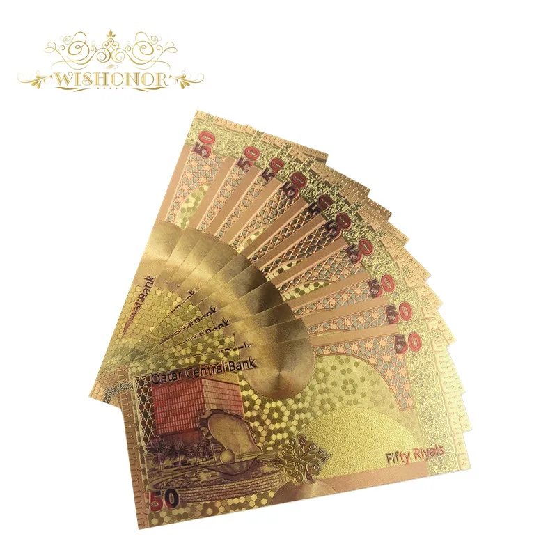 Горячая Распродажа для красочных банкнот Катара 50 в 24-каратном золоте поддельные
