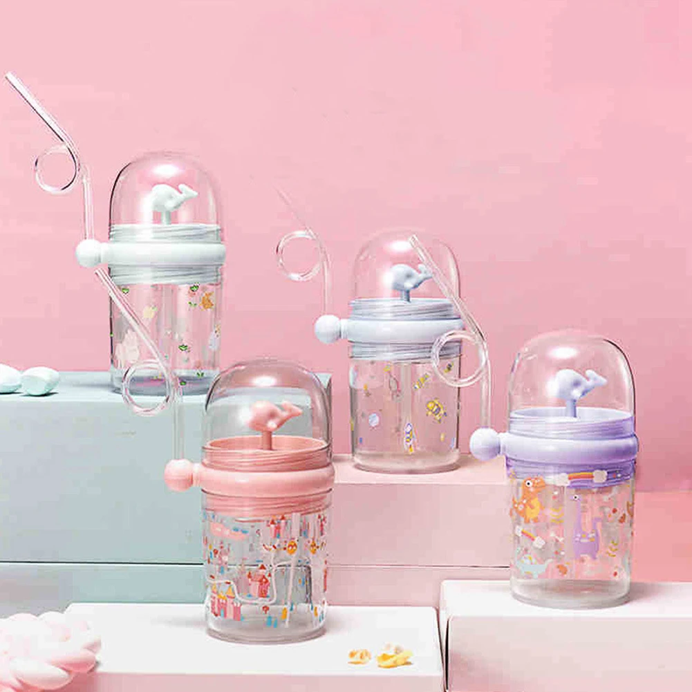 

260ml Kids Whale Water Spray Drinking Cup Cartoon Feeding Bottles with Straws Portable Children Bottle for Present