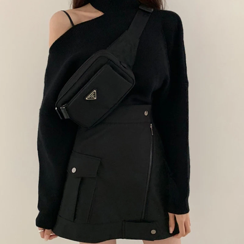 Женский вязаный пуловер с одним плечом свитер высоким воротником джемперы