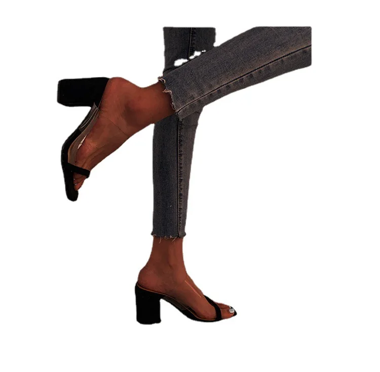 

Summer Women Flat Ankle Strap Sandals Womens Transparent PVC Gladiator Beach Shoes Women Crystal Bling Ladies Fashion Plus 43