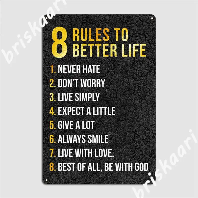 

8 Rules To Better Life Metal Sign Pub Garage Funny Wall Plaque Pub Tin Sign Posters