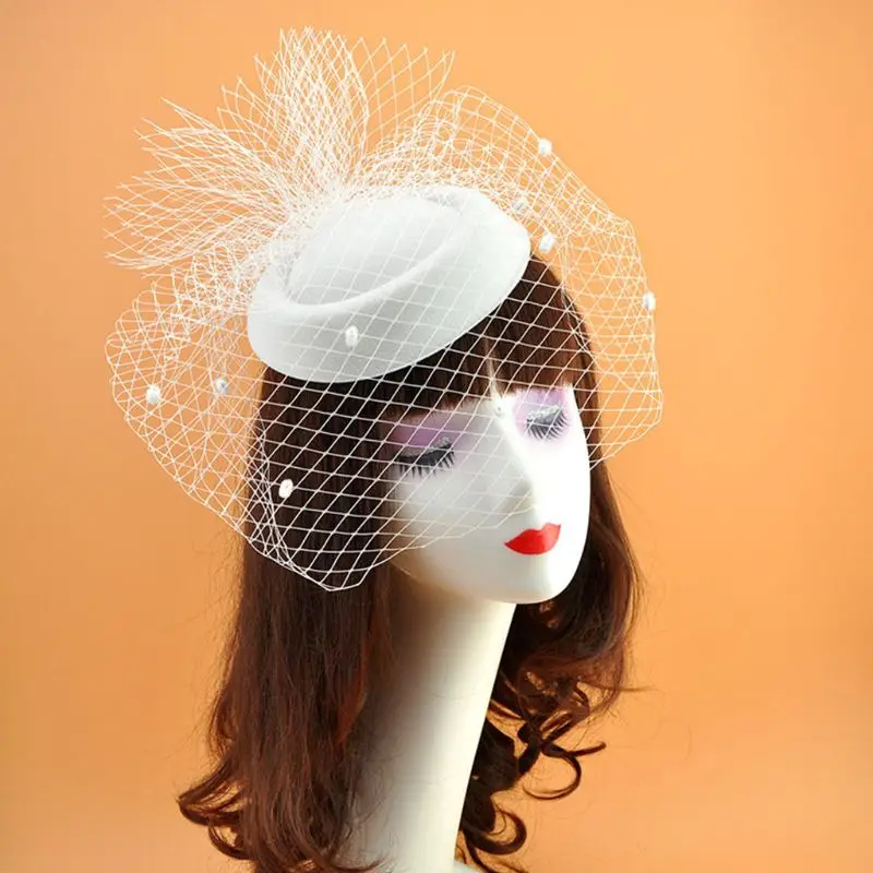 

Womens Felt Hat Topper Mesh Fishnet Veil Small Plush Wave Point Decor Hair Clips Wedding Bridal Cocktail Headwear Hair Accessory