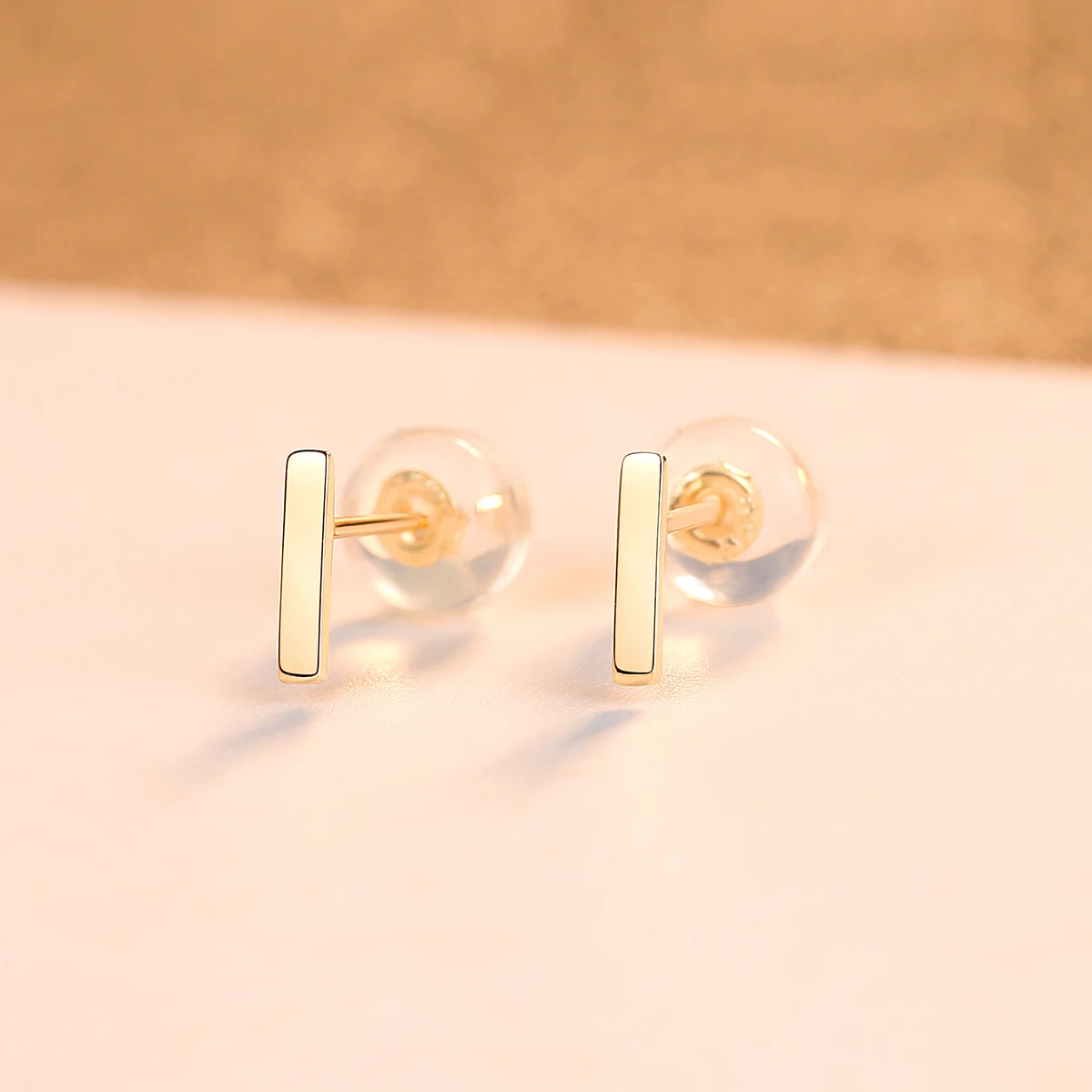 

PAG&MAG Real 14K Gold 585 Minimalism Bar Stud Earrings For Women Yellow Gold Statement Wedding Fine Jewlery Pendientes mujer