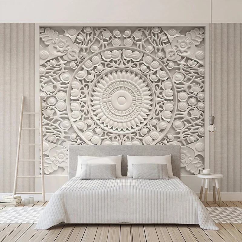 Пользовательские обои домашний декор Европейский стиль белый гипс резной 3D
