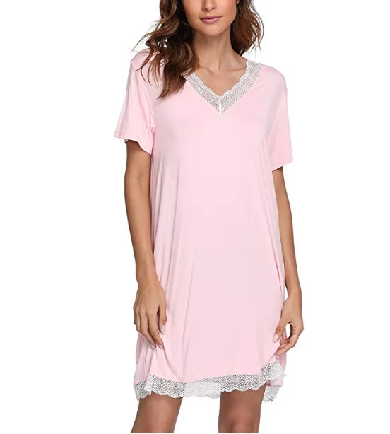 Spring Summer Women's Nightdress Lace V-neck Soft Skin-friendly Homewear Sexy Nightwear Sleep Tops Sleepwear Women Night Gown
