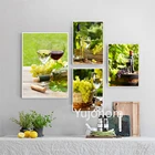 Романтическая картина, домашний декор, холст, настенное искусство, постер с виноградом и вином, картина с зеленым виноградником, украшение для кухни и комнаты, искусство еды