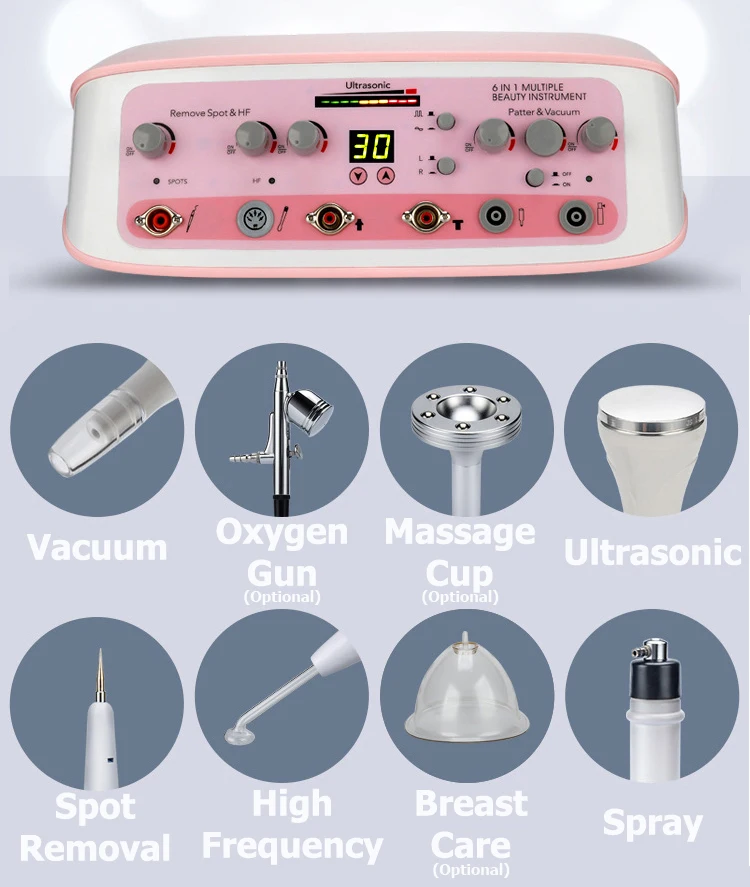 

SK-M18 Factory Cheap Price Portable Multifunction Ultrasonic Vacuum Spray High Frequency Spot Remove Dermabrasion Beauty Machine