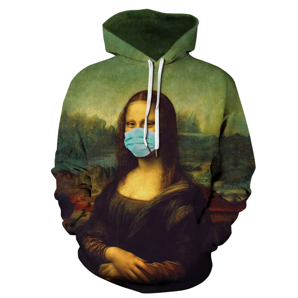 

3D sweaters leisure sports hoodie Europe and America retro Mona Lisa smile funny print pattern hoodie lovers outfit