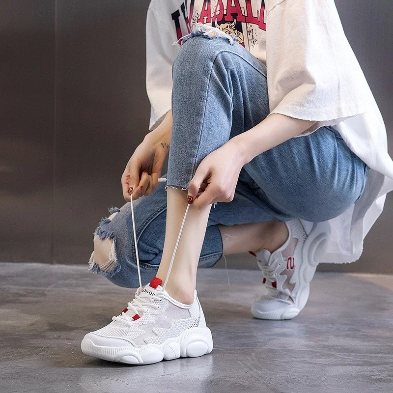 

Women's Shoes 2021 Summer New Mesh Round Head Leather Small White Shoes Wild Korean Version Of Breathable Tenis Masculino