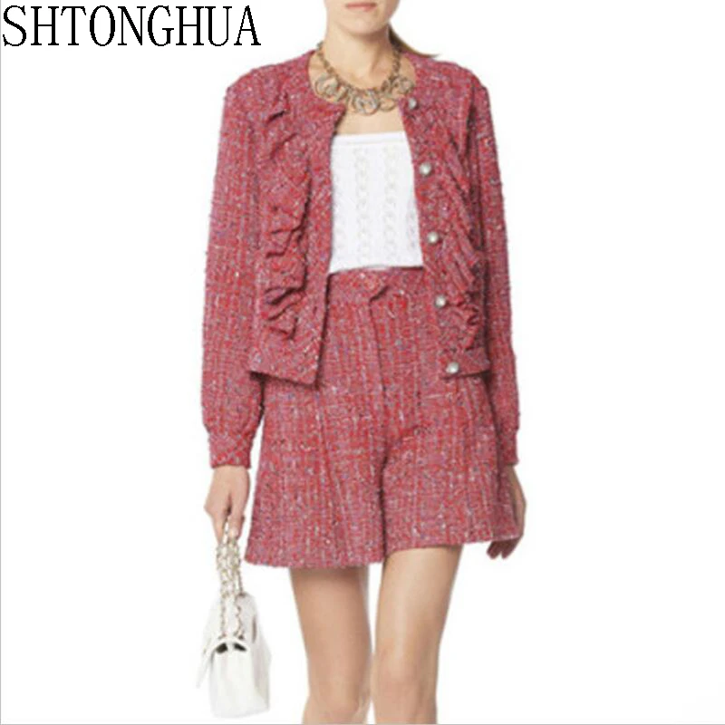 Роскошный дизайнерский твидовый наряд Женские Элегантные мини шорты костюмы