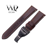 rolamy 22mm wholesale durable genuine leather wrist watchband strap belt loops band bracelets for iwc tudor seiko