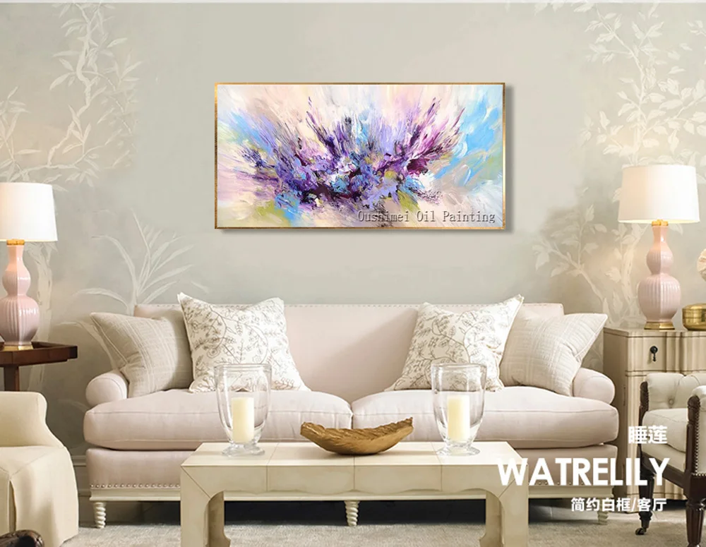 Новый дизайн красивые цвета ручной работы фиолетовая и розовая картина маслом на