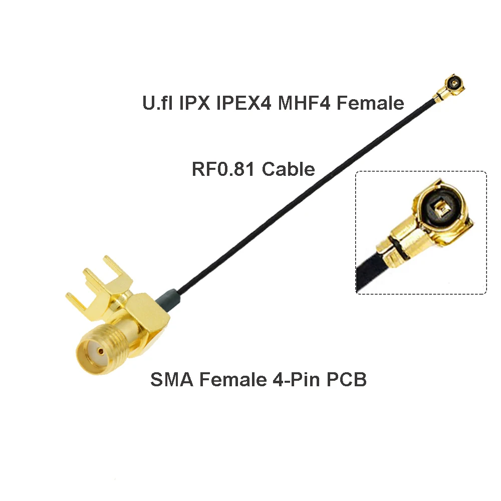 1 шт. u.FL IPX IPEX1 / IPEX4 MHF4 Женский к RP-SMA SMA женский 4-контактный прямоугольный отрезок PCB