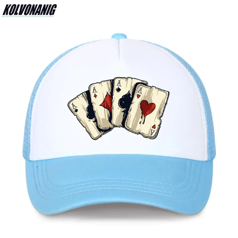 Летняя мода Poker Spades бейсболка с принтом s для мужчин и женщин уличная хип-хоп snapback сетчатые шапки dad hat trucker cap - Цвет: Adult-Sky Blue