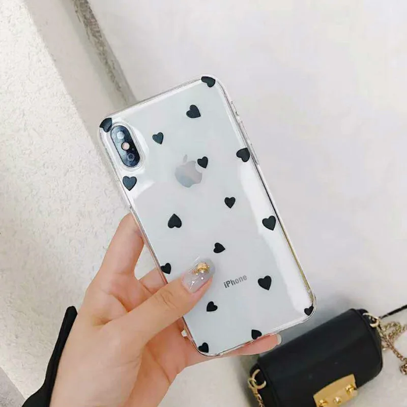 Lovebay Love Heart для iPhone 6, 6 s, 7, 8 Plus, X, XR, XS Max, 11 Pro, Max, 5, 5S, SE, чехол для телефона с волнистыми точками, прозрачный мягкий ТПУ для iPhone X - Цвет: SJ9524 Black