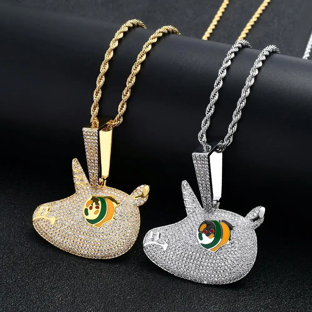 

Cute Colorful Enamel Big Eye Unicorn Pendant Necklace Iced Out CZ Stone Gold Brass Necklace Lucky Animal Hip Hop Jewelry
