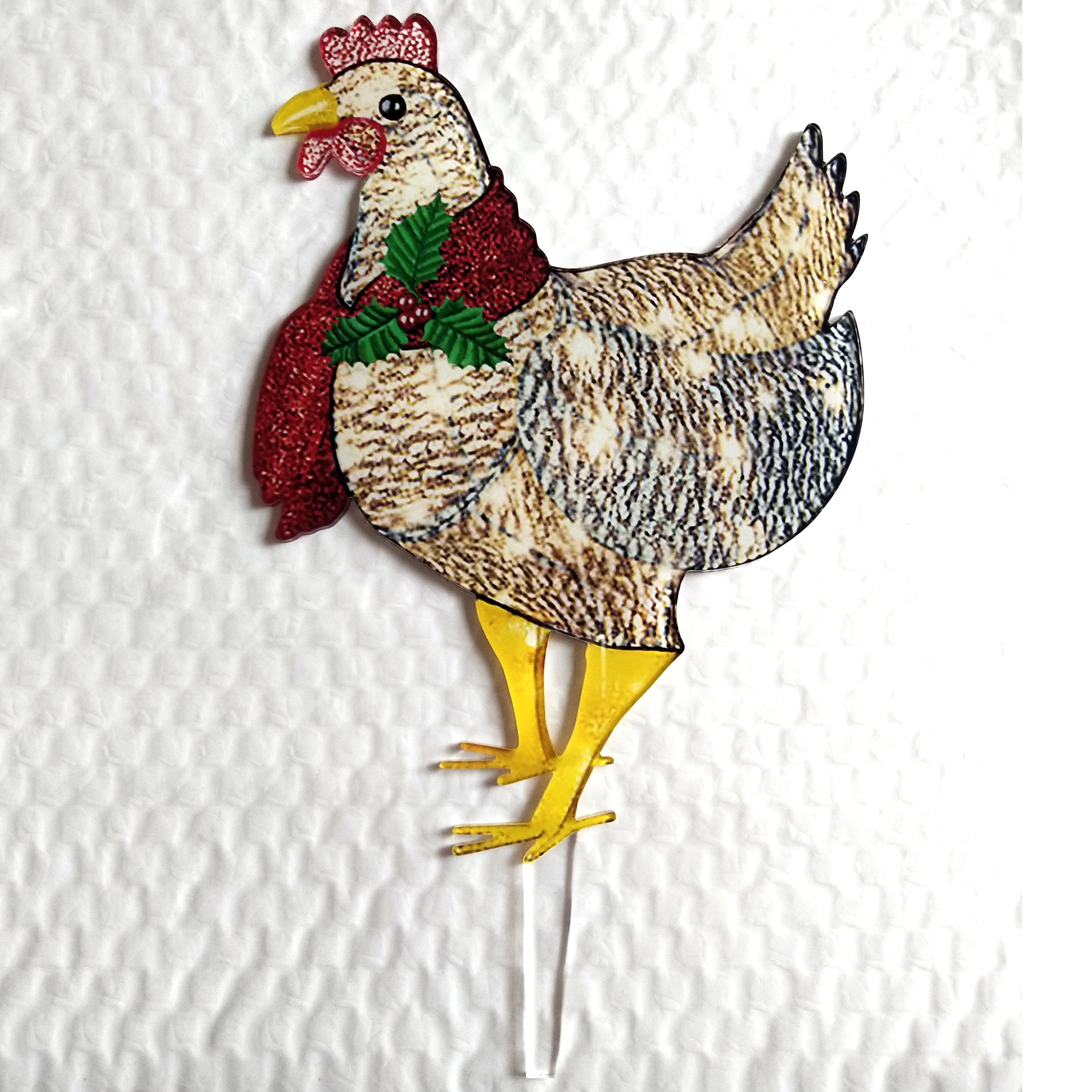 

Garden decoration outdoor lighting resin chicken with scarf acrylic sculpture Christmas decoration atmosphere crafts