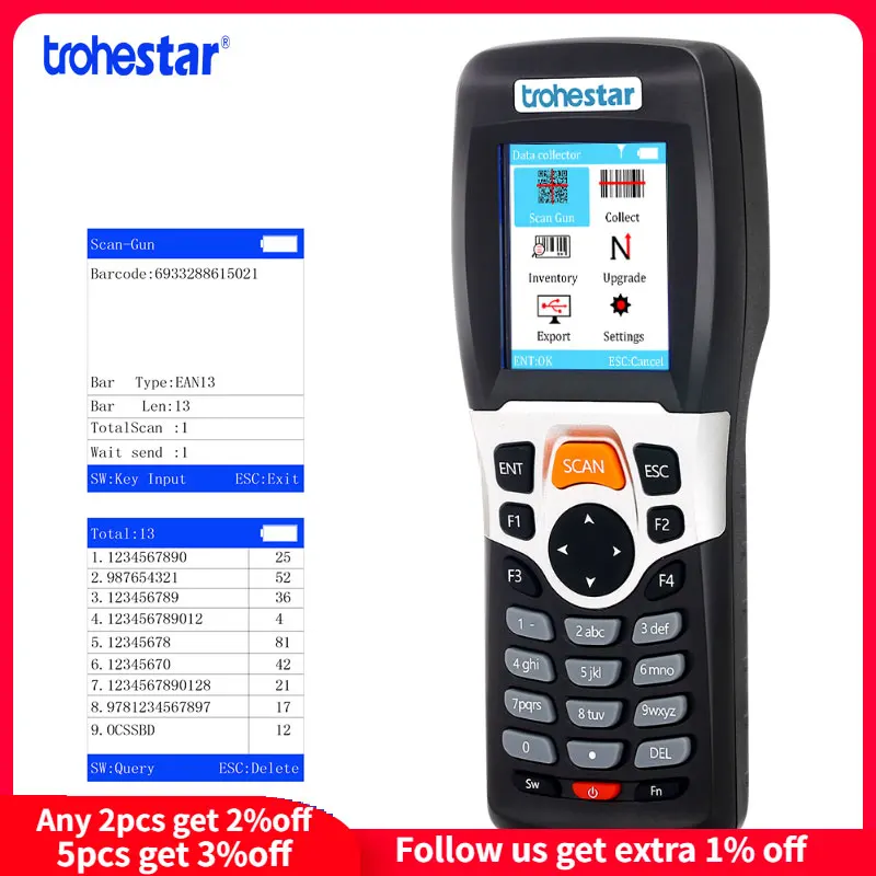 КПК сканер штрих кодов Trohestar беспроводной ручной считыватель счетчик