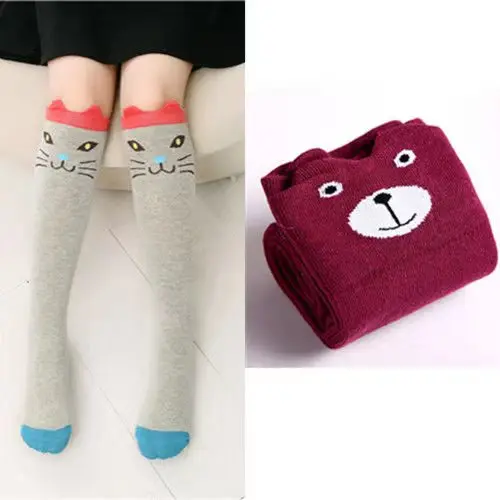 2Pairs Милые детские чулки; хлопковые колготки с изображением кота, медведя, животных для девочек; Милые гольфы для От 3 до 12 лет; танцевальные колготки принцессы - Цвет: 2Pairs
