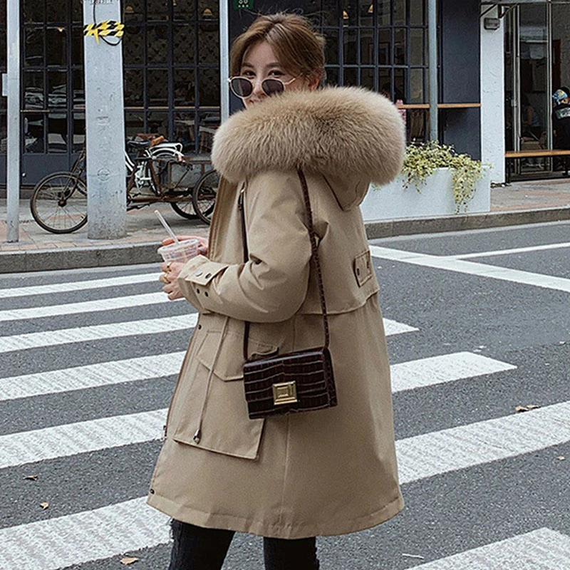 Новинка 2021 модная теплая пуховая парка с капюшоном и меховой подкладкой из