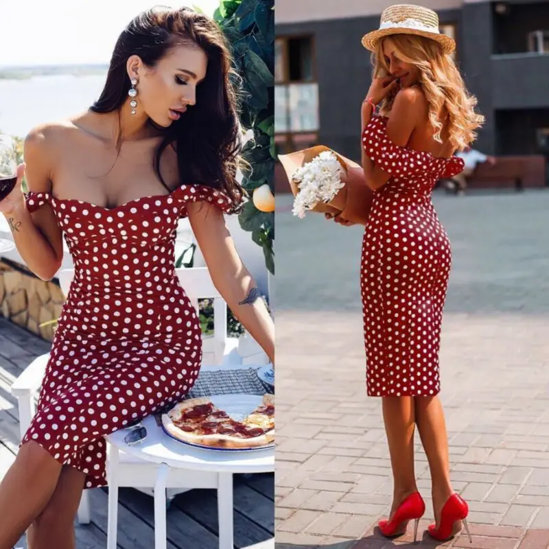 Женское винтажное платье в горошек с открытыми плечами без рукавов|Женские