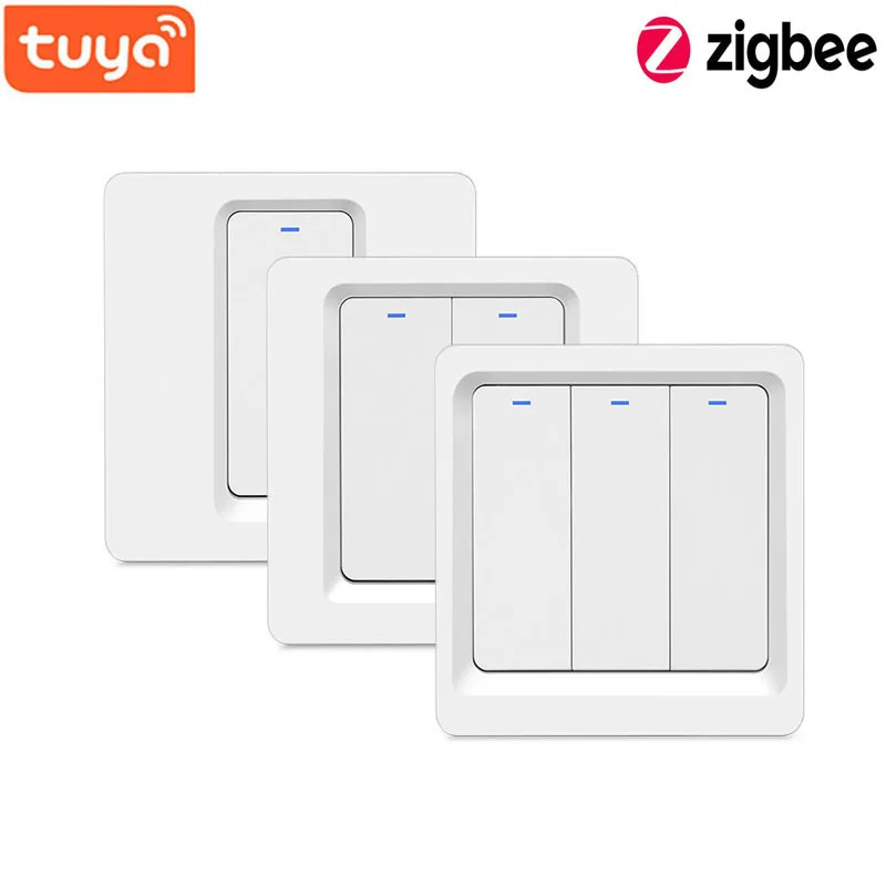 WiFi ZigBee Smart Push Button Switch No Neutral Required 2MQTT Setup Tuya APP Control with Alexa Google Home  2/3 Way