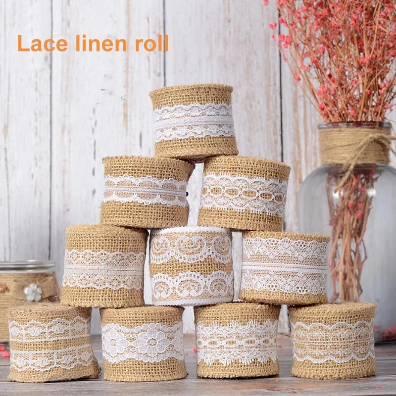 

Width 5cm Sisal Lace Trim Jute Burlap Rolls DIY Manual Burlap Ribbon Vintage Wedding Jute Hessian Rustic Christmas