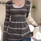 Пуловер в полоску с круглым вырезом и длинными рукавами