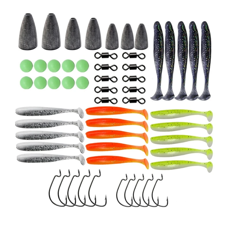 

Lure Soft Bait Set Fishing Accessories Kits with Tackle Box Saltwater Freshwater 8 Word Loop Lead Crank Hook