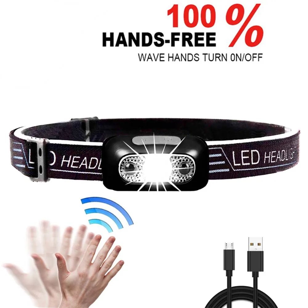 Перезаряжаемые светодиодные мини-фары датчик движения тела головной светильник