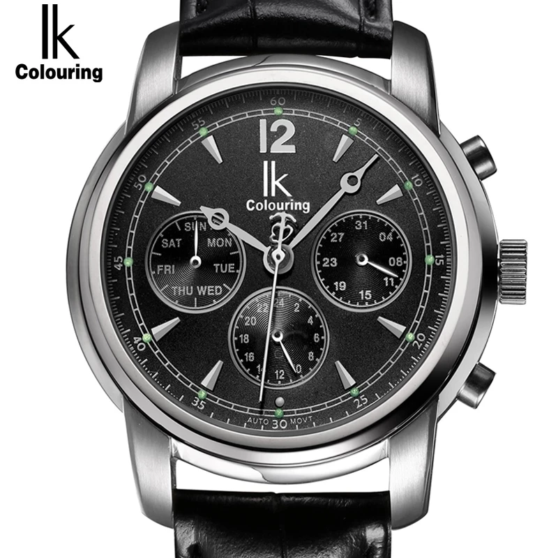 

IK Colouring Automatic Self Wind clock Subdial Hollow Back Cover Waterproof Sapphire Mirror Fashion Casual men's watch