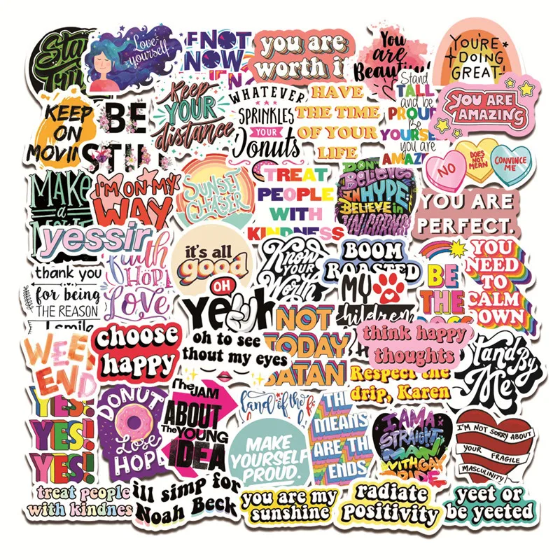Pegatinas de frases motivadoras coloridas, calcoman&iacute;as inspiradoras, calcoman&iacute;a positiva para bricolaje, port&aacute;til, sala de estudio, &aacute;lbum de recortes, grafiti, 10/50 Uds.-1
