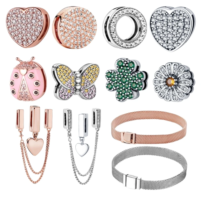 

100% 925Silver Timeless Sparkling Clip Charms fit Original 3mm Reflexions Bracelet Making Fashion DIY Jewelry