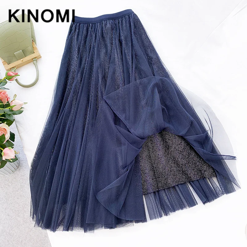 REALEFT New 2020 Spring Velvet Mesh A-Line Skirts Fashion Long Ladies High Waist Korean OL Style Ball Gown Female | Женская одежда