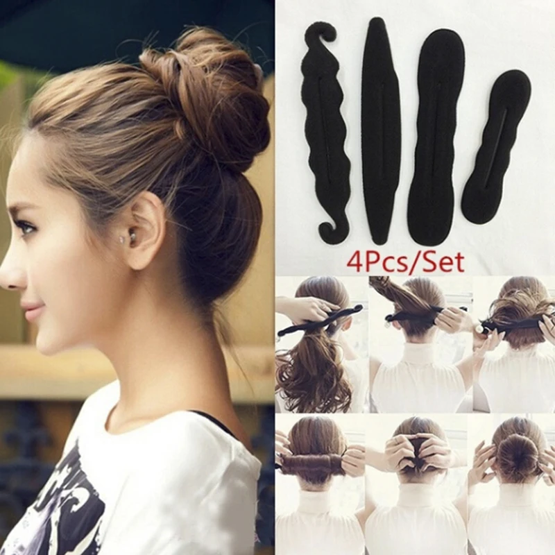 

4Pcs/Set Fashion Magic Foam Sponge Clip Bun Curler Hairstyle Twist Maker Tool Dount Twist Hair Accessories Styling