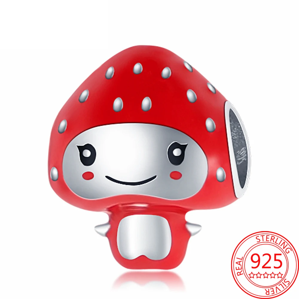 

Подлинный женский серебряный красный эмалевый клубничный эльф Шарм подходит для браслета Pandora 3 мм милая девушка ювелирные изделия подарок