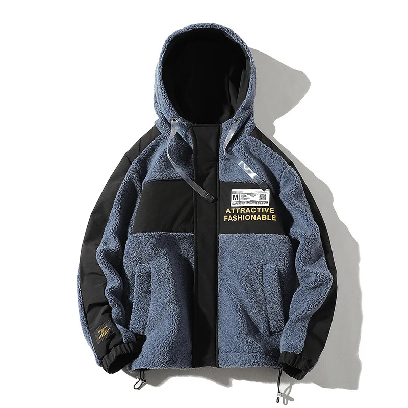 Мужская кашемировая куртка с капюшоном теплая флисовая модный тренд уличная