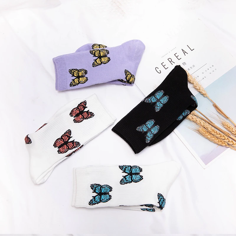 

Breathable Ultra Thin Socks Summer Women Butterfly Long Sock Women Sock Fashion Girls Elastic Short Socks Female Sox 1 Pair