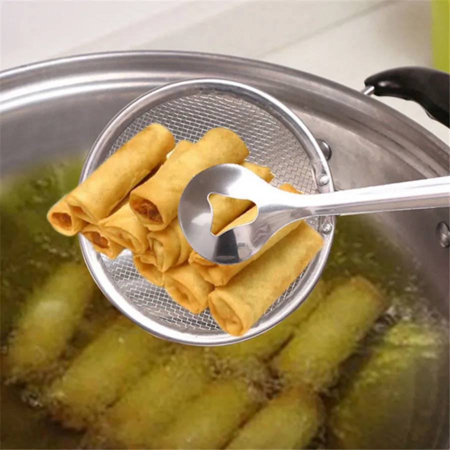 

1PCS Stainless Steel Kitchen Colander Filter Mesh Spoon Fried Food Oil Scoop Drain Oil Food Clip Fishing Oil Kitchen Gadgets