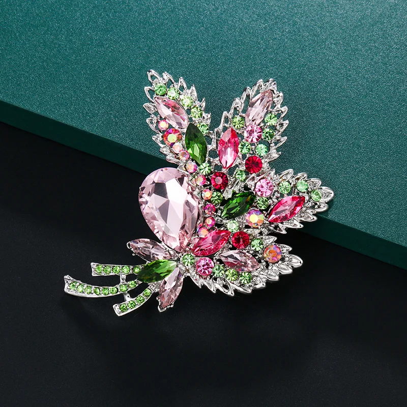 baiduqiandu New Arrival Beautiful Color Crystal Leaf Plant Large Decor Brooches Women Fashion Costume Dress Jewelry Accessories | Украшения
