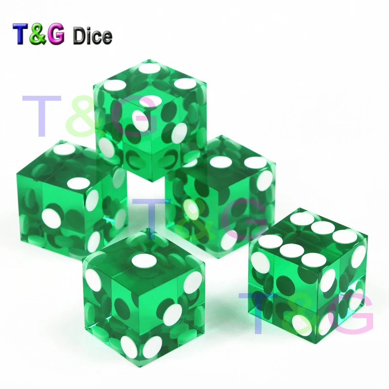 5 шт. D6 игральные кости T& G 19 мм акриловые игральные кости прозрачные шестигранные казино острый прямой угол - Цвет: 5 piece green